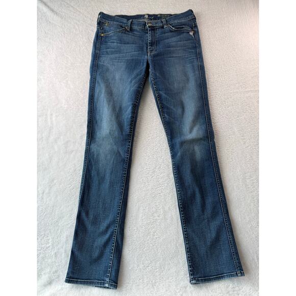 7 For All Mankind Women Jeans Size 31 The Modern Straight Whiskered Medium Wash - Picture 1 of 10
